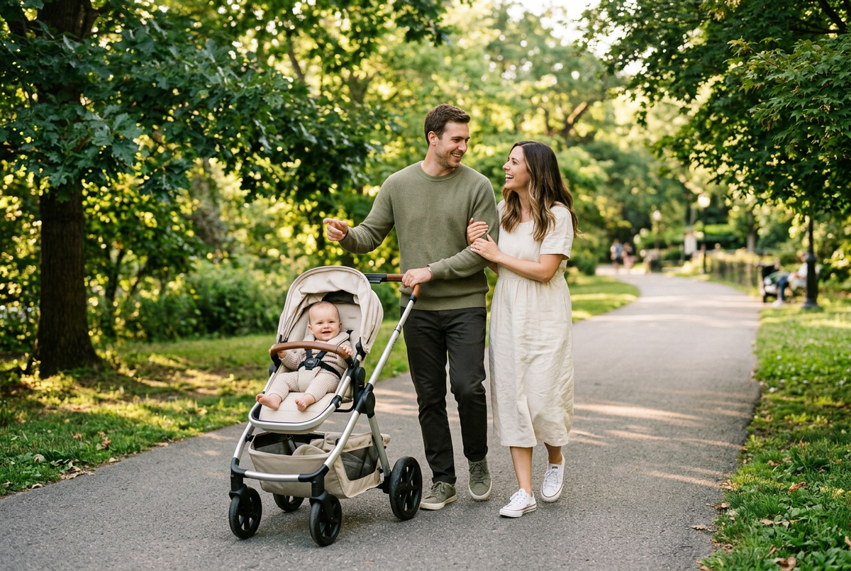 Family walk with a stroller